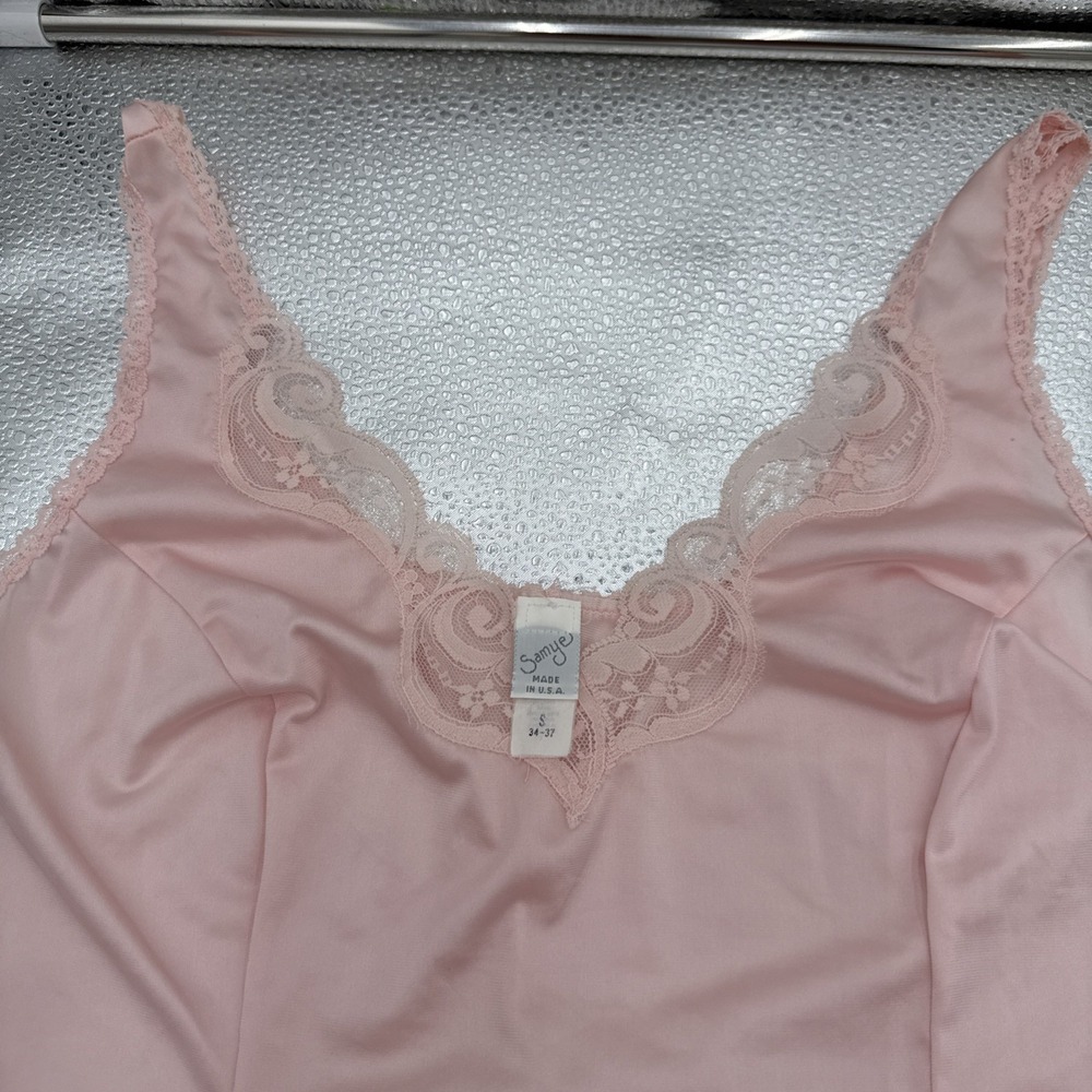 Vintage Camisole Beige and pink Slip Tank Top lot of 2 USA lingerie nylon - Picture 5 of 9